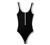 Maillots de Bain 1 Pièce Femme Maillot Blanc Bikini Sexy String Maillot de Bain pour Femme,Fermeture Éclair sur Le Devant,Col Rond Carré,Bas,Monokini Bikini Bleu Seulement (Black,M)