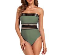 Maillots de Bain 1 Pièce Femme Maillot Ronde Maillot de Bain Femme Couleur Unie Licou Taille Contrastante Nylon Dames Jupe Bas Maillots Menstruel (Green,L)