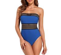 Maillots de Bain 1 Pièce Femme Maillot Ronde Maillot de Bain Femme Couleur Unie Licou Taille Contrastante Nylon Dames Jupe Bas Maillots Menstruel (Blue,M)