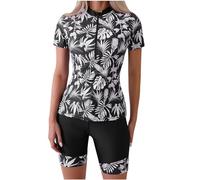 Maillots de Bain 2 Pièces Femme Rashguard Set Manches Longues Tankini Imprimé Floral Anti-UV T-Shirt Top de Sport pour Vacances Surf Plage Natation Maillot de Bain Shorty Séchage Rapide