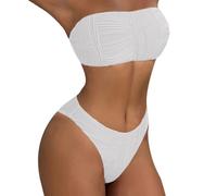 Maillots de bain 2 pièces sans bretelles pour femme - Maillot de bain à coupe haute - Bikini bandeau pour femme, blanc, M