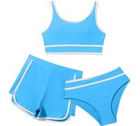 Maillots de Bain Bikini pour Filles avec Short, 3 pièces Enfant, Maillot Sport Maillot De Bain Jupette Fille 10 Ans Gilet Natation Enfant K5f19
