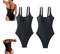 Maillots de Bain Corset Sculptants, Maillot de Bain Une pièce Skinny avec Cordon de Serrage, Maillots de Bain à Nouer dans Le Dos pour Femme, Couvre Le Ventre pour Avoir l'air Plus Mince (B,L)