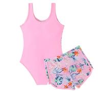 Maillots de Bain Deux pièces pour Filles, Coupe ajustée en Tissu Doux et Extensible, imprimé Floral Multicolore résistant au Chlore, Parfait pour la baignade Estivale et Les Jeux Aquatiques (14-15