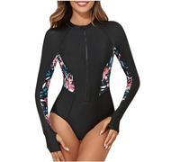 Maillots de Bain Femme 1 Piece avec Zip Push up Gainant Ventre Plat Monokini Maillot de Bain à Manches Longues Sport Piscine Plage Siamois pour Femmes Combinaison Sexy Swimsuit Femme