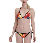 Maillots De Bain Femme 2 Pieces Plateau De Fruits Imprimé Ensembles Bikini String Halter Beachwear Dos Nu