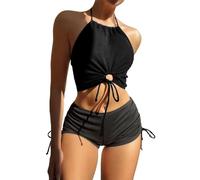 Maillots de Bain Femme 2 Pièces Sexy Taille Haute Bikini Vintage Réglable Swimwear Amincissante Slim Swimsuit Classique Élégant Ensemble De Swimwear De Plage Couleur Uni HXL