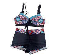 Maillots De Bain Femme 2 PièCes Taille Haute Col V Bikini avec ContrôLe du Ventre ÉLéGant Femme avec Coussinets De Soutien-Gorge Anneau Tankini Maillot De Bain Femme Rouge L