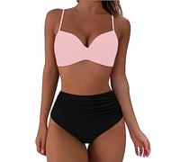 Maillots de Bain Femme 2 Pièces Taille Haute Vintage Bikini Set Push Up Col V Chic et Élégant Froncé Torsadé Ensemble Deux Pièces Tankini Beachwear Swimsuit Été Plage Vacances