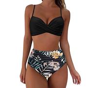 Maillots de Bain Femme 2 Pièces Taille Haute Vintage Bikini Set Push Up Col V Chic et Élégant Froncé Torsadé Ensemble Deux Pièces Tankini Beachwear Swimsuit Été Plage Vacances