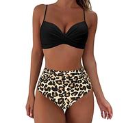 Maillots de Bain Femme 2 Pièces Taille Haute Vintage Bikini Set Push Up Col V Chic et Élégant Froncé Torsadé Ensemble Deux Pièces Tankini Beachwear Swimsuit Été Plage Vacances