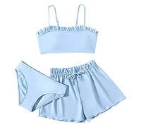 Maillots de bain Femme tout-petit fille 3 pièces Maillots de bain Soild Bikini Rullfe Maillot de bain Slip Fille Bikini Ensemble de maillots de bain Maillot de bain Femme 40, bleu, 10-12 ans