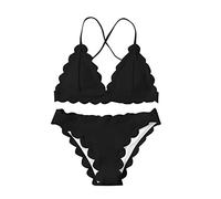 Maillots De Bain Femmes 2 Pièces Festonné Ficelle De Cravate Halter Bikini Set Triangle Dos À Lacets Sexy Couleur Unie Maillots De Bain Femmes Deux Pièces Beachwear De Plage