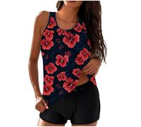 Maillots de Bain Femmes 2 Pieces Taille Haute Plage Floral Slim Bikini Set Débardeur Ample avec Short de Bain Noir Maillots de Bain Grande Taille
