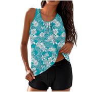 Maillots de Bain Femmes 2 Pieces Taille Haute Plage Floral Slim Bikini Set Débardeur Ample avec Short de Bain Noir Maillots de Bain Grande Taille