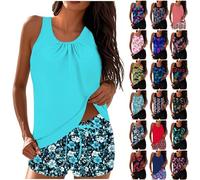 Maillots de Bain Femmes 2 Pieces Taille Haute Plage Floral Slim Bikini Set Débardeur Ample avec Short de Bain Noir Maillots de Bain Grande Taille