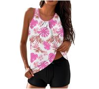 Maillots de Bain Femmes 2 Pieces Taille Haute Plage Floral Slim Bikini Set Débardeur Ample avec Short de Bain Noir Maillots de Bain Grande Taille