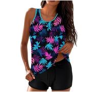Maillots de Bain Femmes 2 Pieces Taille Haute Plage Floral Slim Bikini Set Débardeur Ample avec Short de Bain Noir Maillots de Bain Grande Taille