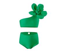 Maillots de Bain Fille 2-12 Ans 2 Pieces Natation Ensemble Bikini Enfant Fille Deux Pièces Haut Bandeau Une Épaule + Culotte Taille Haute Sport Tankini Fleuri Uni Mignon Piscine Plage (Vert, 6-8 Ans)