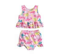 Maillots De Bain Fille Bikini - Enfants Enfant en Bas Âge Bébé Filles Printemps Été Dessin Animé Floral Coton À Manches Courtes Plage Maillots De Bain Swinsuit Tenues Vêtements (4-5 Years)
