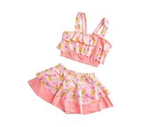 Maillots De Bain Fille Ensemble Bikini pour Filles Bustier Volants Culotte Bikini Tankini Enfants Maillots Bain Deux PièCes Imprimé Floral D'éTé Plage Surf Maillot 3-14 Ans