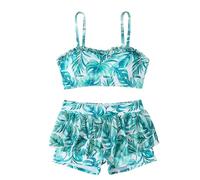 Maillots de Bain Fille - Maillot de Bain Deux pièces pour Filles avec Haut à Volants et Bas Jupe idéal pour Les Jeunes Enfants et Tout-Petits