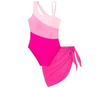Maillots de Bain Fille Maillot de Bain Une pièce pour Fille, Couleur, découpe, Une épaule, avec Cache-Maillot en résille.