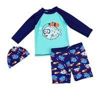 Maillots de Bain Garçons, Ensemble de Maillot de Bain Garçon Solaire UPF 50 Combinaison - Manches Longues avec Chapeau pour Enfants et Bébés Nageurs