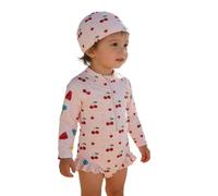 Maillots De Bain, Maillot De Bain Anti-UV à Imprimé Floral pour BéBé Fille Fermeture éClair Manches Longues avec Bonnet De Bain Inclus IdéAl pour La Plage