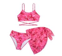 Maillots De Bain,Maillot de Bain Deux pièces à imprimé Floral pour Petites Filles, Bikini avec t-Shirt Anti-UV et Short de Bain pour Enfants et Adolescentes (14-15 Years)