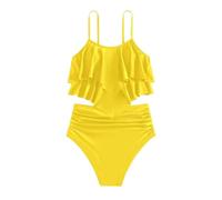 Maillots de Bain Maillot de Bain Deux pièces pour Filles, Bikini uni Tendance avec Dos à Volants et Haut Tankini pour Adolescentes et Jeunes Filles
