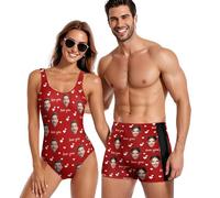 Maillots De Bain PersonnaliséS Assortis pour Couple, Imprimé Personnalisé - Maillot De Bain Une PièCe pour Femme Et Short De Bain pour Homme, Short De Plage, Cadeau D'éTé à SéChage Rapide