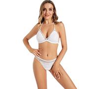Maillots De Bain Pour Femmes 2 Pièces -Maillots De Bain Au Crochet Faits À La Main Bikini Set Beach Maillot De Bain Sexy Triangle Réversible Taille Basse Maillots De Bain Au Crochet, Blanc, M