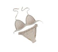 Maillots De Bain Pour Femmes 2 Pièces -Maillots De Bain Au Crochet Faits À La Main Bikini Set Maillot De Bain De Plage Sexy Triangle Réversible Taille Basse Maillots De Bain Au Crochet, Beige, S