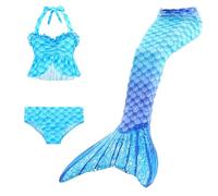 Maillots de Bain pour Filles Sirene Ensemble Bikini Set Anti UV Poisson Queue Fille 3 Pièces Deguisement Imprimé cailles Costume Plage