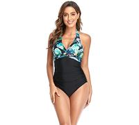 Maillots de Bain Une pièce, Maillot de Bain Une pièce for Femme, col en V, froncé, contrôle du Ventre, Dos Nu, Monokini, Multicolore, SML XL(B,S)