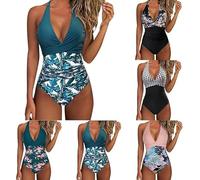 Maillots de Bain Une Pièce pour Femme Sexy Col en V Gainant Ventre Plat Maillots de Bain Push Up Maillots de Bain Dos Nu Halter Bikini Slim Monokini Maillot de Bain Femme 1 Pieces Contrôle du Ventre