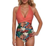 Maillots de Bain Une Pièce pour Femmes, Sexy Col en V Profond, Col Halter Croisé, Effet Ventre Plat, avec Coques Amovibles, Maillot de Bain Piscine de Plage, M-XXL