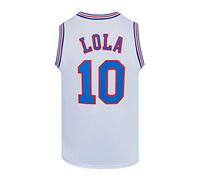 Maillots de Basket-Ball pour Homme #10 Lola Space Movie Jersey Chemises Blanc/Noir, Blanc, Taille S