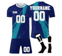 Maillots de Football Personnalisés Maillot Foot de But Adulte Enfant - Kit 3 Pièces,Maillot Short, Chaussettes avec Numéro, Nom et Équipe Sur Mesure - Tenue Sportive Junior