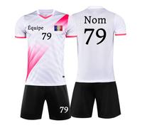 Maillots de Football T-Shirt Adultes et Enfants Vêtements de Football Maillot Football Personnalisé n'importe Quel Nom Numéro Logo (Blanc-Rose)
