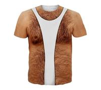 Maillots de travail à la poitrine velue masculine imprimée en 3D avec motif à col rond et manches courtes, pantalon complet veste, AB-blanc, XXL