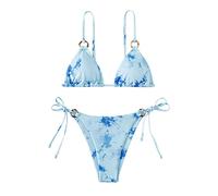 Maillots Deux Pièces Femme Bandeau Bikini 2 Pieces Bikini Taille Haute Couleur Unie Sexy Tie Dye Cup Taille Haute Maillot de Bain Plage Vetement Femme Culotte Maillots (Blue,XL)