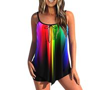 Maillots Deux Pièces Femme Grande Taille Tankini Shorty Ronde Ensemble Maillot De Bain Taille Haute Amincissant avec Armature Bikini D'été Marque Pas Cher Beachwear(Multicolore,XL)