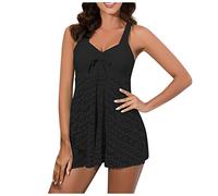 Maillots Deux Pièces Femme Grande Taille Tankini Taille Haute Sexy Amincissant Maillot De Bain Shorty Ensemble avec Armature Bikini D'été Marque Pas Cher Beachwear(Noir,3XL)