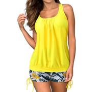 Maillots Deux Pièces Femme - Maillot De Bain Gainant Taille Haute Fluide String Tankini Été Confortable Short Souple Tendances Grande Taille Stretch Bikini Rembourré Vetement 2#Jaune L