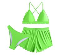 Maillots Deux Pièces Femme - Push Up Oversize Fluide String Tankini Sexy Leger Short Ample Slim Taille Haute Menstruelle Confort Bikini Rembourré Costume Vert XL