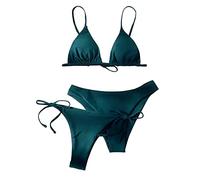 Maillots Deux Pièces Femme Push Up Shorty Sexy Bikini Femme 3 Pieces Menstruel Piscine Vintage Ensembles Taille Haute Ronde Tanga String Swimsuit Vente Flash du Jour Et Soldes(Green à la Menthe,M)
