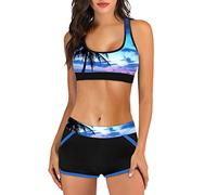Maillots Deux Pièces Femme Shorty Hawaii Maillot de Bain Femme 2 Pieces Push Up Bandeau Ensembles Haut de Maillot + Short Bas de Maillots Bikini Sexy Mayo de Bain Brassiere Sport+ Boxer Swimsuit Women