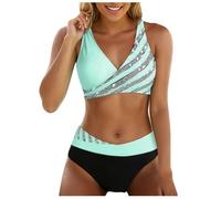 Maillots Deux Pièces Femme Taille Haute Push Up Ensembles Col V Chic et Élégant Froncé Torsadé Ensemble Bikini Beachwear Été Swimsuit Maillot'de Bain Femme 2 Pieces Bikini Maillots De Bain